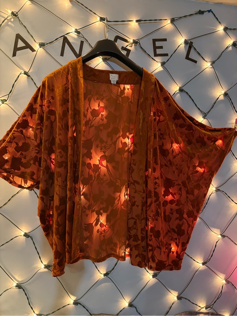 a new day Rust Orange Floral Burnout Kimono #1970